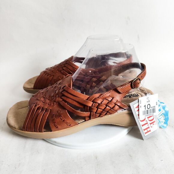 New Cuddlers Sandals 10 Wide Tan Huarache Woven Leather Slingback Flat Comfort - Picture 1 of 13